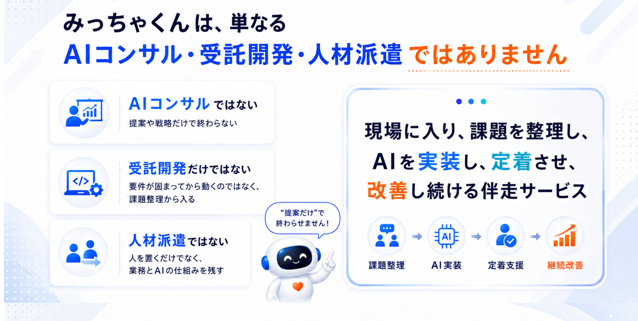 みっちゃくんは、単なるAIコンサル・受託開発・人材派遣 ではありません