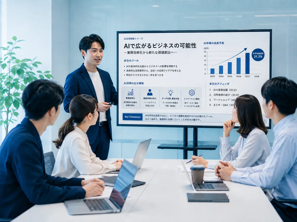 カスタマイズされたAI研修・AI定着ワークショップの実施のイメージ